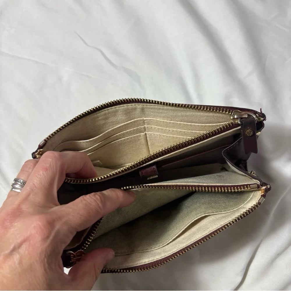 India Hicks London Harbor Island Take Out Double Zip Burgundy Leather Wallet Bag